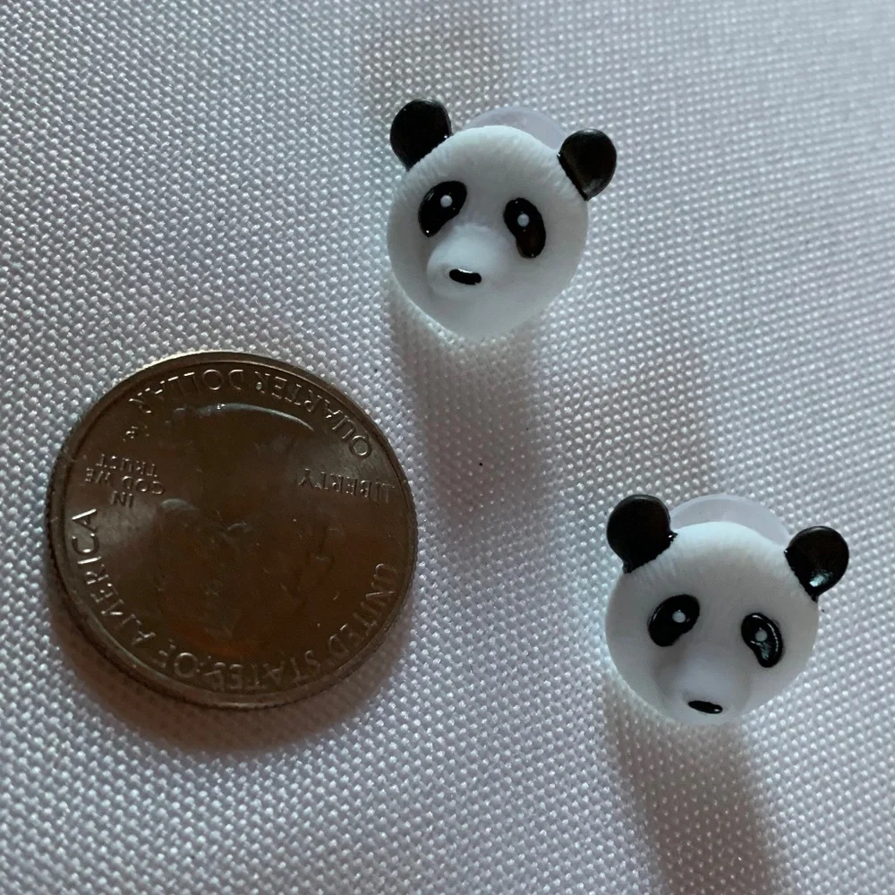NWT. Handmade Pierced Earrings of Panda Face!